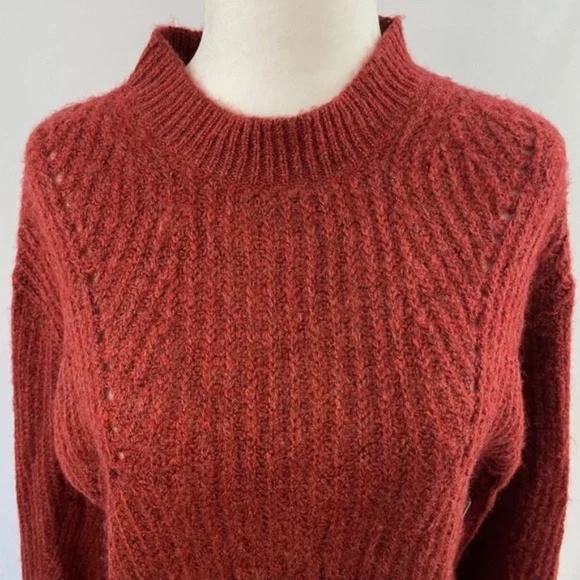 New BP Pointelle Chunky Knit Long Sleeve Oversized Sweater Red Rhubarb Size XXS - Picture 3 of 16